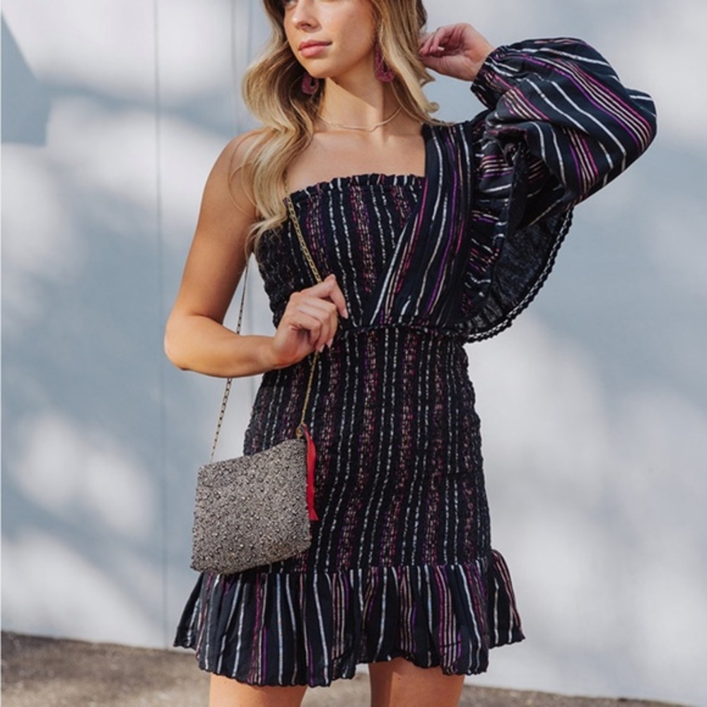 Farm Rio Lurex Stripes Mini Dress - Picture 2 of 5